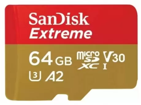 Карта памяти micro SDXC 64Gb Sandisk Extreme UHS-I U3 V30 A2 + ADP (170/80 MB/s)