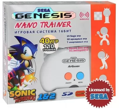 Игровая приставка 16 bit Sega Genesis Nano Trainer (40 в 1) + 40 встроенных игр + 1 беспроводной геймпад (Белая)