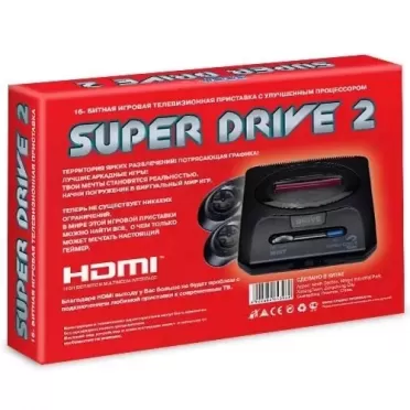 Игровая приставка 16 bit Super Drive 2 Classic HDMI Red box + 2 геймпада + картридж с 24 играми (Черная)