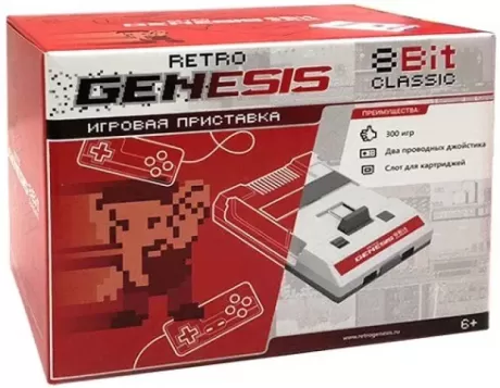 Игровая приставка 8 bit Retro Genesis Classic (300 в 1) + 300 встроенных игр + 2 геймпада (Серая)