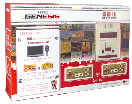 Retro Genesis 8 Bit HD Wireless + 300 игр (HDMI кабель, 2 беспроводных джойстика)