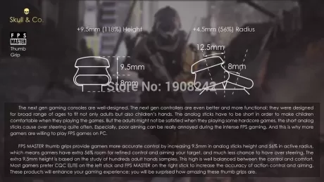 Накладки на стики для геймпада Skull&co FPS Master Thumb Grip / 19.5*13.7mm (2 шт) Черные (PS3/PS4/Xbox 360/Xbox One)