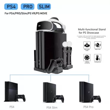 Подставка для вертикальной установки консоли + зарядная станция для 1 геймпада Dualshock 4 и 2-х контроллеров PS Move + охлаждение DOBE (TP4-888) (PS4