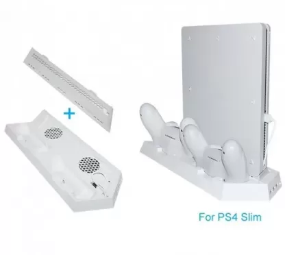 Подставка для вертикальной установки консоли + зарядная станция для 2-х геймпадов + охлаждение белая DOBE (TP4-891S) (PS4 FAT/Slim)