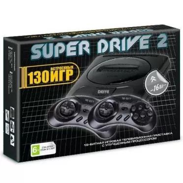 Игровая приставка 16 bit Super Drive 2 Classic (130 в 1) + 130 встроенных игр + 2 геймпада (Черная)