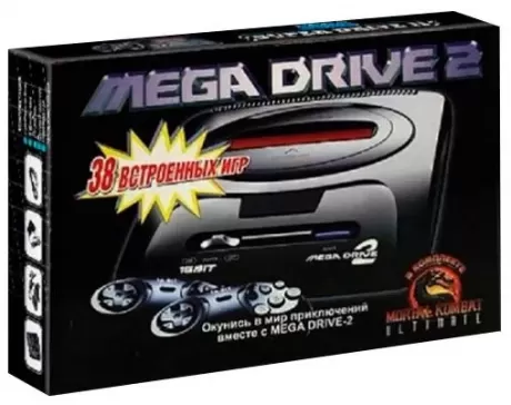 Игровая приставка 16 bit Mega Drive 2 (38 в 1) + 38 встроенных игр + 2 геймпада (Черная)