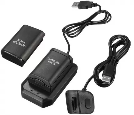 Набор аксессуаров 5 в 1 Charging Kit: Аккумулятор (2шт) + Зарядное устройство + Зарядный кабель для беспроводного геймпада(Xbox 360)