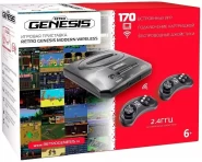 Игровая приставка 16 bit Sega Retro Genesis Modern Wireless (170 в 1) + 170 встроенных игр + 2 беспроводных геймпада (Черная)