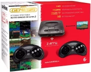 Игровая приставка 16 bit Sega Retro Genesis HD Ultra 2 (50 в 1) + 50 встроенных игр + 2 беспроводных геймпада + HDMI кабель (Черная)
